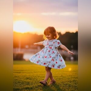 Garanimals Strawberry Print ruched light blue Baby Dress 3-6 Months short sleeve